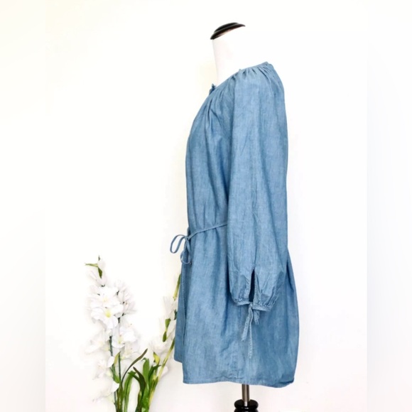 NEW! J. Crew Dress Chambray Button Front Tie Sleeve Blue SZ Small - Picture 5 of 9